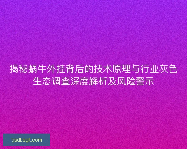 揭秘蜗牛外挂背后的技术原理与行业灰色生态调查深度解析及风险警示