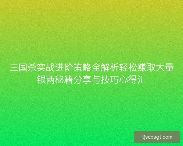 三国杀实战进阶策略全解析轻松赚取大量银两秘籍分享与技巧心得汇